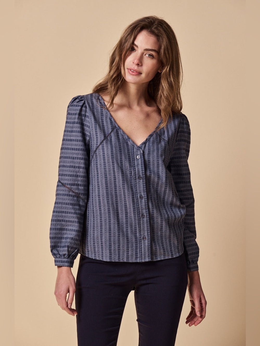 The Shirt by Rochelle Behrens the Annie Shirt in Blue Eyelet size XS